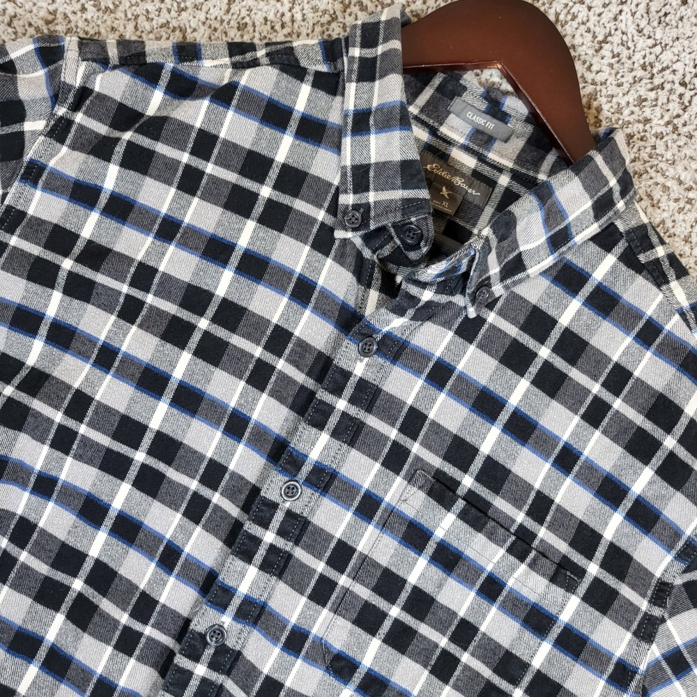Eddie Bauer Mens XL Classic Fit Plaid Flannel Shirt Button Up Long Sleeve